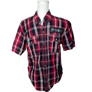 HARLEY-DAVIDSON Men's Snap Front Shirt Red/Black Plaid Skull Sz M EUC